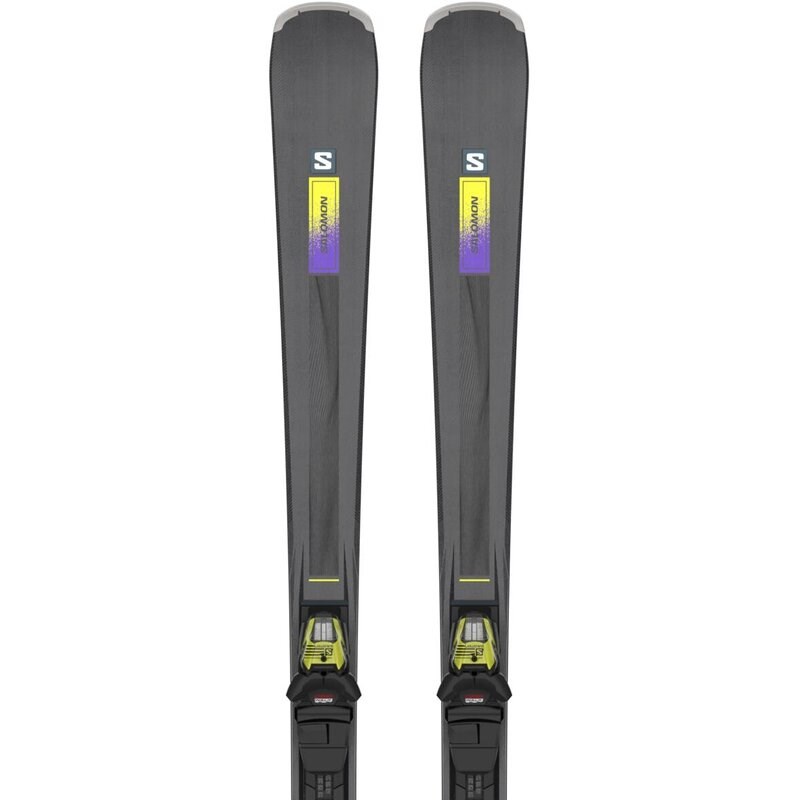 Salomon Damen All-Mountain Ski E - Schwarz/Säuregrün/Dunkelviolett