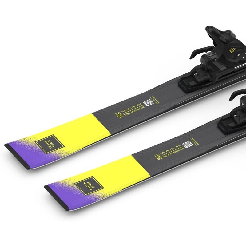 Salomon Damen All-Mountain Ski E - Schwarz/Säuregrün/Dunkelviolett