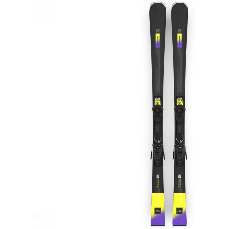 Salomon Damen All-Mountain Ski E - Schwarz/Säuregrün/Dunkelviolett