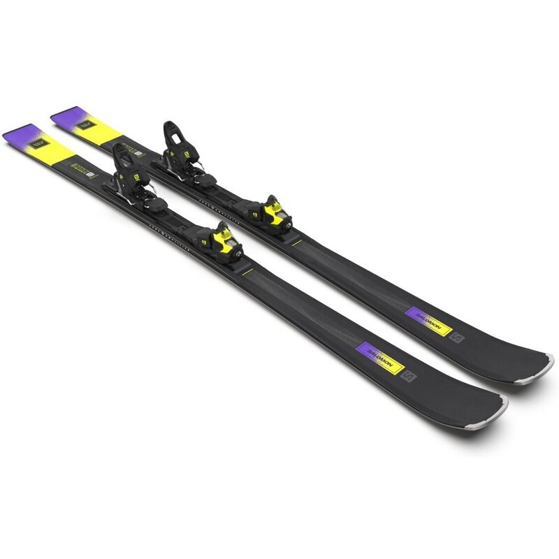 Salomon Damen All-Mountain Ski E - Schwarz/Säuregrün/Dunkelviolett