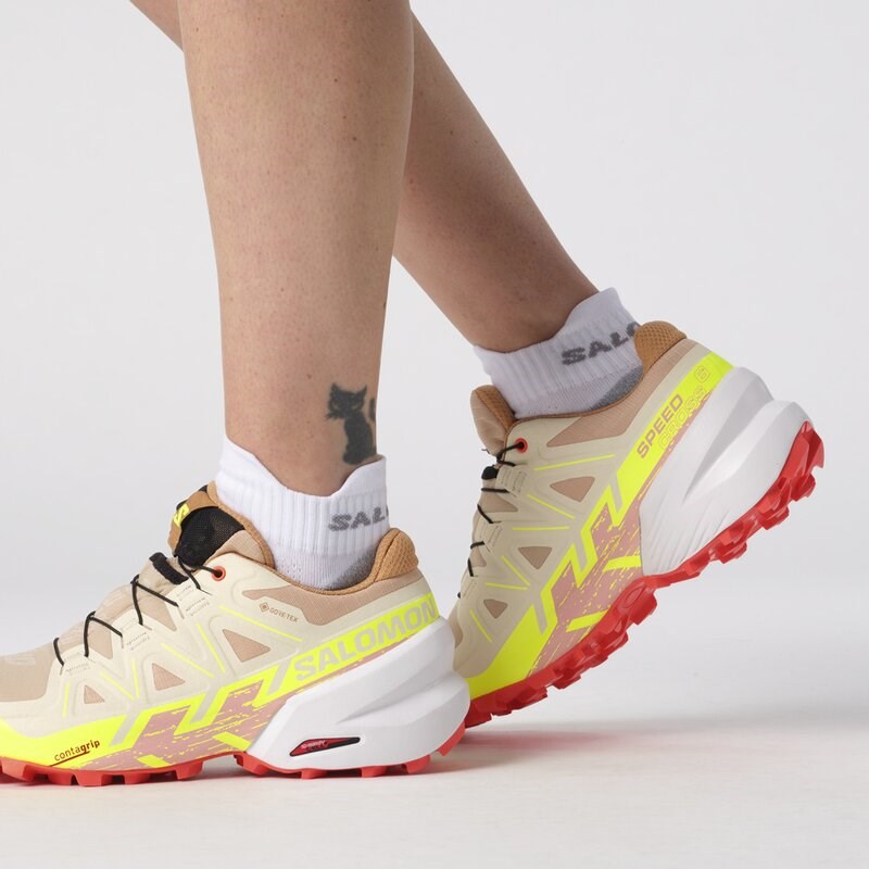 Salomon Damen Trailrunningschuhe SHOES SPEEDCROSS 6 GTX W - Haselnuss/Sicherheitsgelb/Feurige Koralle