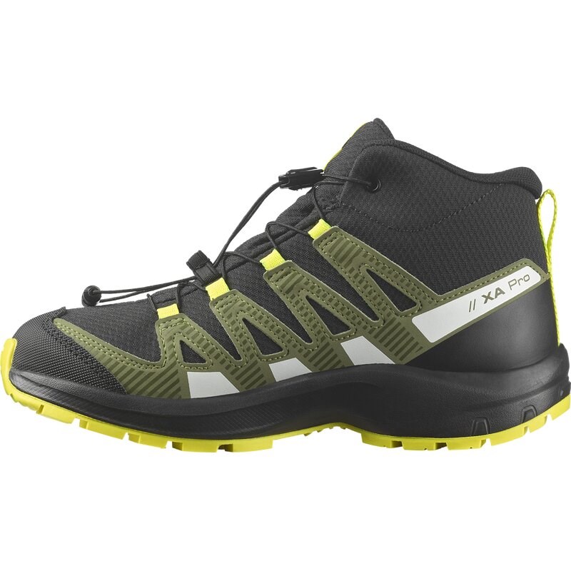 Salomon Kinder Trekkingstiefel SHOES XA PRO V8 MID CSWP J - Schwarz/Tiefes Flechtengrün/Sicherheitsgelb