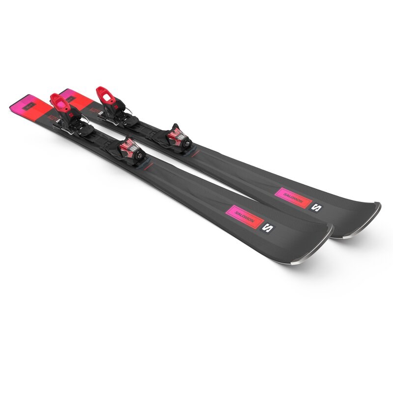 Salomon Damen All-Mountain Ski E - Schwarz/Rot/Zuckerpflaume
