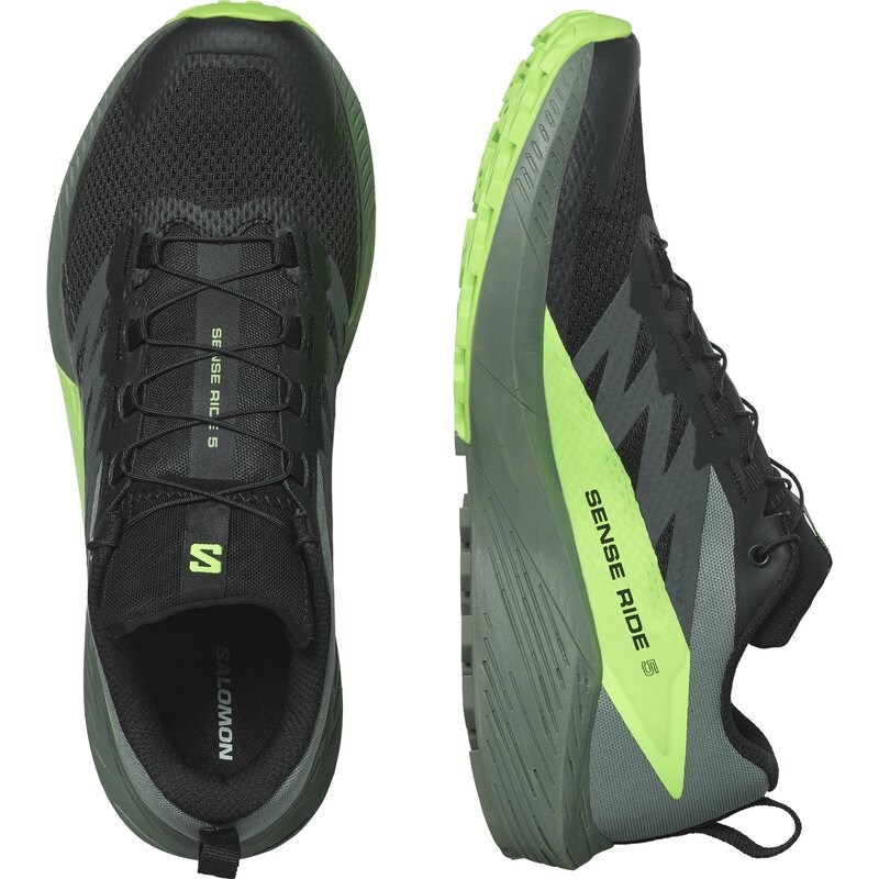 Salomon Herren Trailrunningschuhe SHOES SENSE RIDE 5 - Schwarz/Lorbeerkranz/Grüner Gecko
